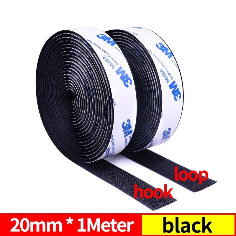 Velcros-adhesivo de nailon con cinta ajustable, gancho y bucle, pegamento fuerte, 20/25/30/50mm, cinta autoadhesiva: 20mm black