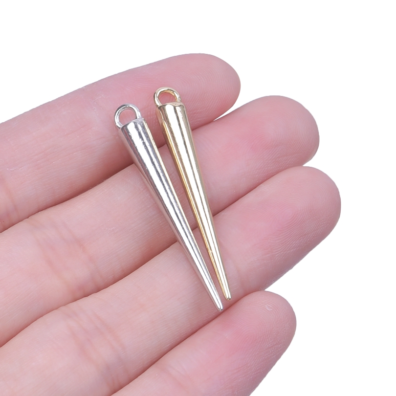 20 piezas de dijes de cono de punta larga Punk gótico para hacer pendientes, suministros de Metal, Color plateado/dorado, accesorios DIY de personalidad a granel