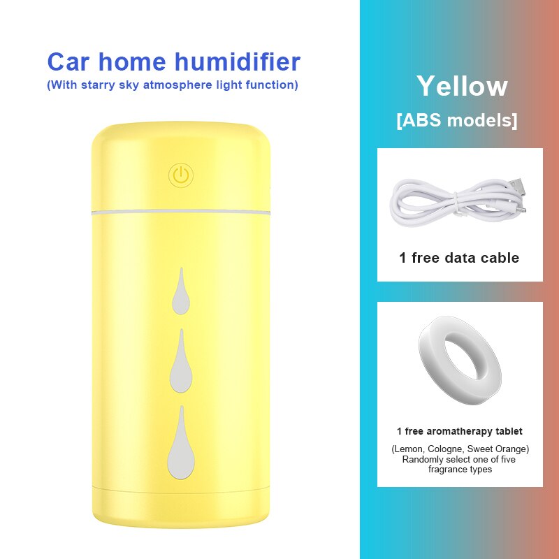 Auto Luchtbevochtiger Luchtreiniger Sterrenhemel Licht Projector Usb Draagbare Luchtbevochtiger Verneveling Essentiële Olie Aromatherapie Diffus: YELLOW