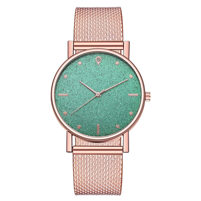 frauen Uhren Edelstahl Zifferblatt Casual Armband Uhr Damen Luxus Quarzuhr Zegarek Damski Reloj Mujer: W002-Green