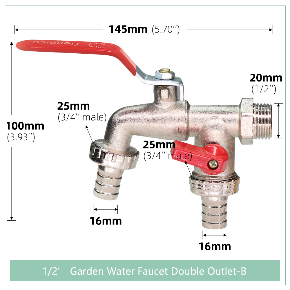 Herramientas de jardín, grifo de agua de latón de 1/2 ", uso exterior e interior, fácil manija de palanca de encendido/apagado, grifos de suministro de riego, válvula de bola: Oro