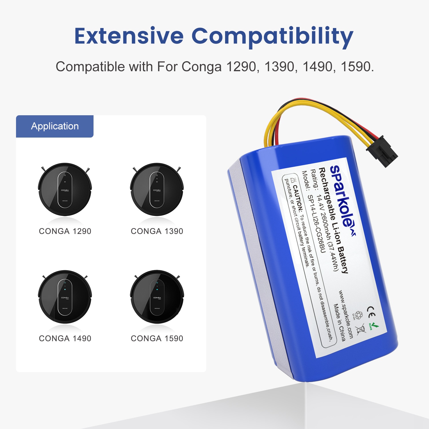 Sparkole-batería de iones de litio para Robot aspirador, 14,4 V, 2600mAh, para Cecotec Conga 1290, 1390, 1490, 1590, Gutrend Echo 520