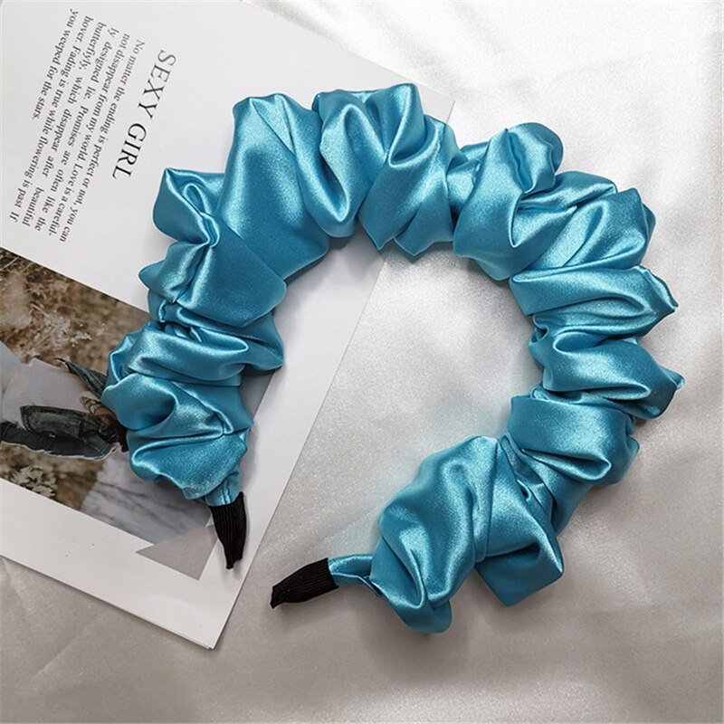 1 pc castone donne ragazze pieghe stile coreano morbido tinta unita fascia per capelli accessori per capelli fascia moda raso Hairhoop copricapo: Blue