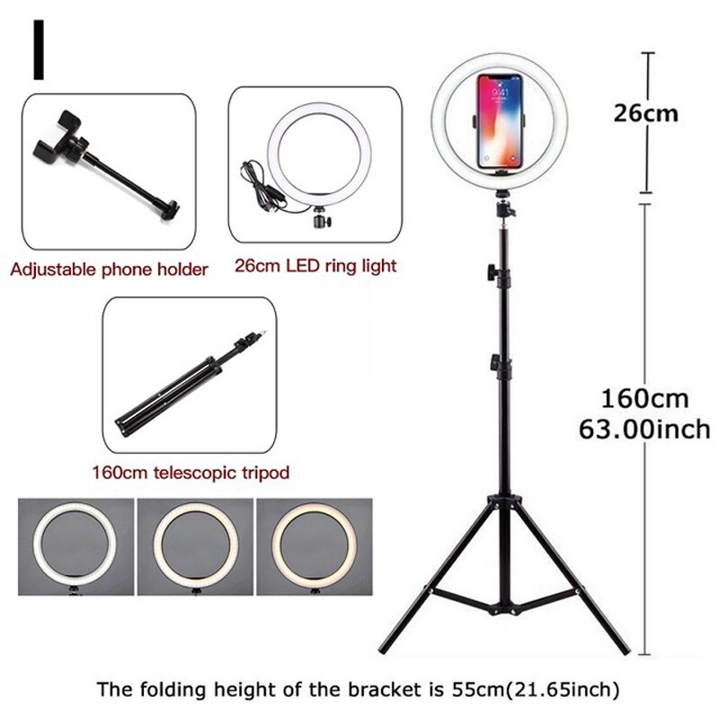 Led Ring Licht Dimbare 5500K Lamp Fotografie Camera Foto Studio Telefoon Video Ring Lichten Vanity Lights Dressing Lamp: Size I