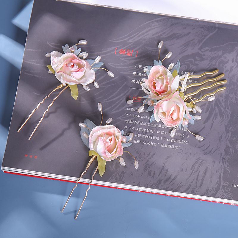 Vintage Chinese Bloem Haaraccessoires Voor Vrouwen Hanfu Roze Haarspeld