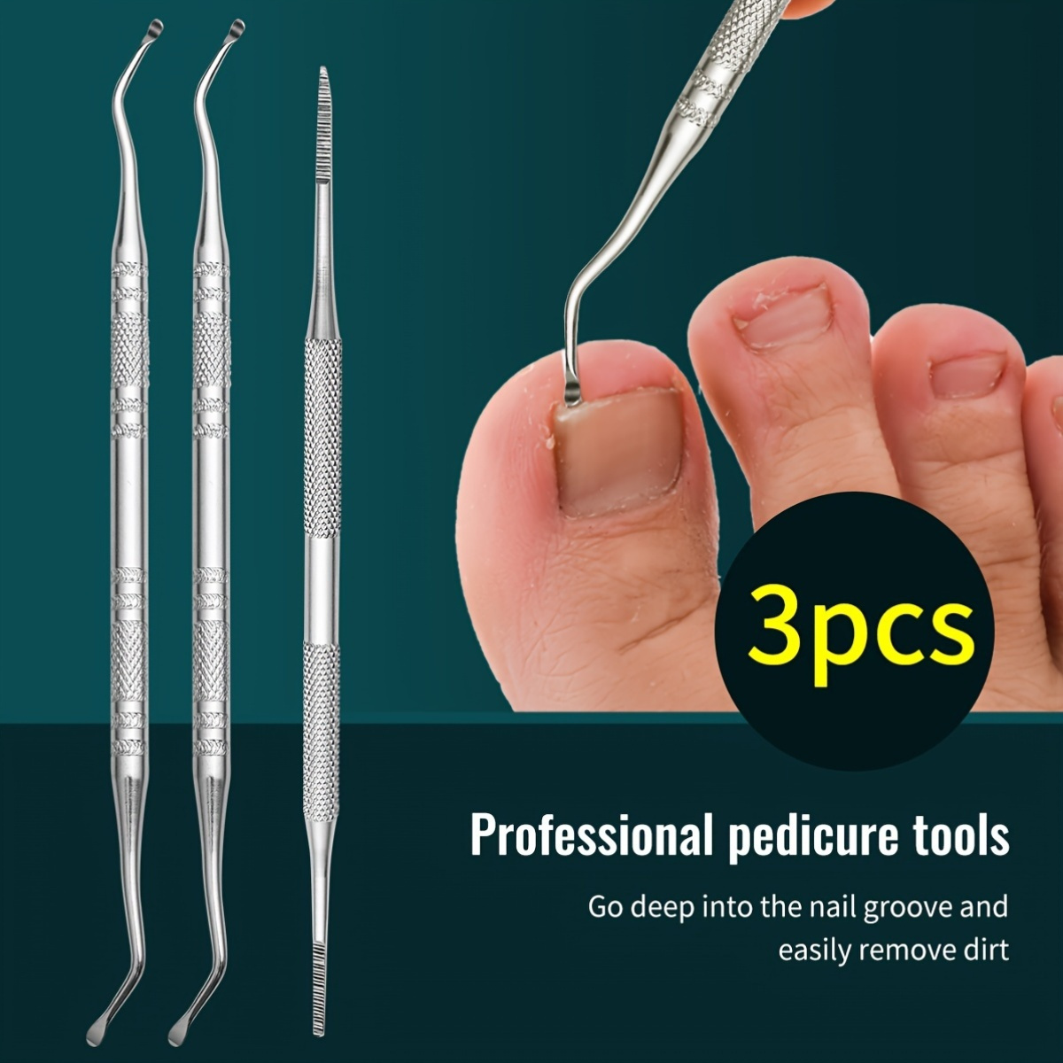 Professioneel 3-delig pedicurehulpmiddel - Nagelgroefreiniger, nagelvijl en teennagellifter - Antislipontwerp voor veilige nagelverzorging