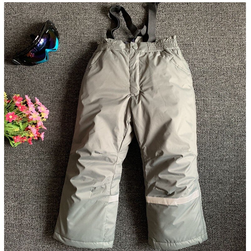 hiver garçons neige pantalon polaire fille chaude en plein air Snowboard pantalon enfants Ski salopette Sport enfants Ski pantalon imperméable: Gris / 110