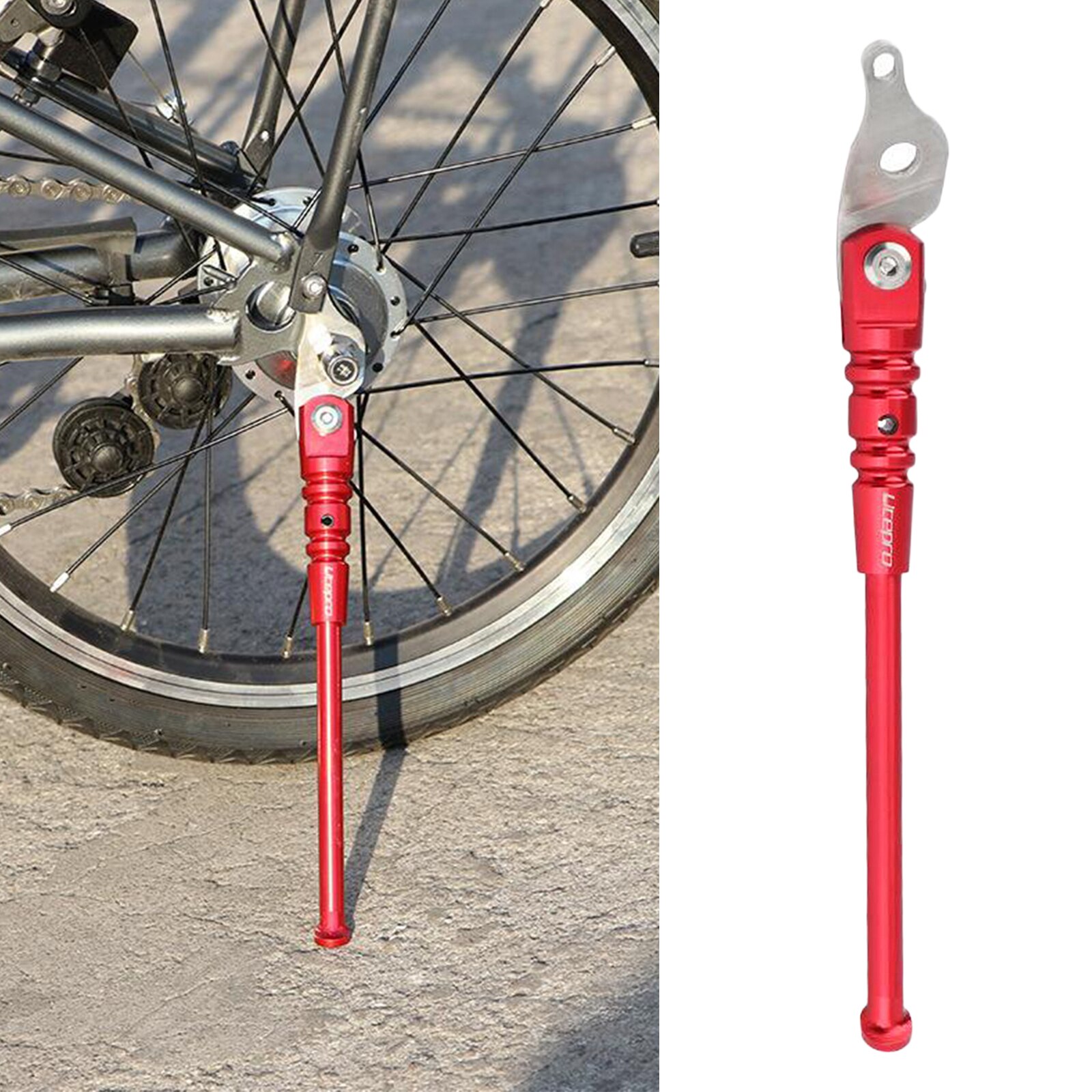 Folding Bike Kickstand Anti-rust Alloy Stable Rear Side Support Stand Prop Easy Install Single Leg for Brompton Bicycle Parking: Red
