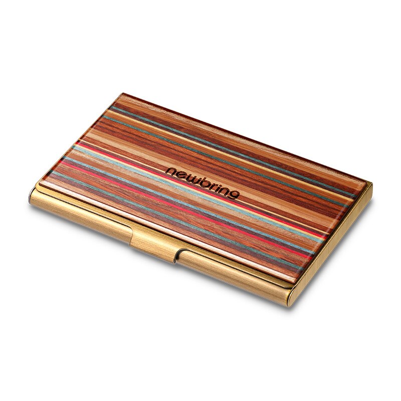 Bring Business Card Case Wood and Metal Material Bank Credit Card Holder for Men Cards Organizer Male Multifunction Card Bag: Colorful Wood