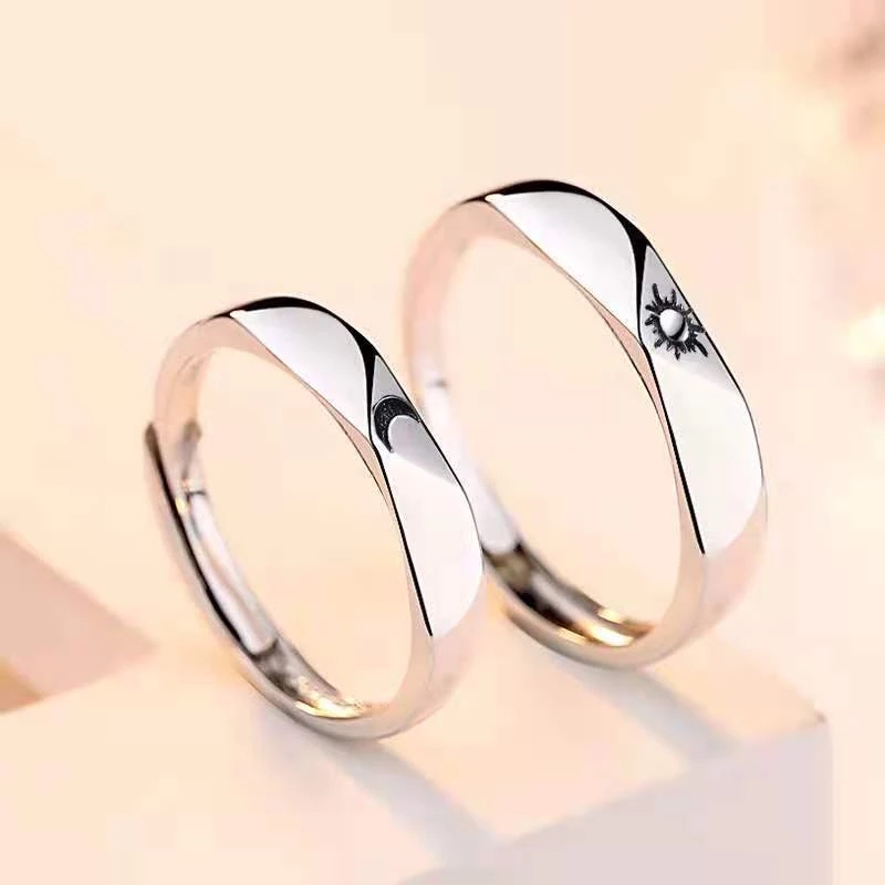 Sol måne matchende par venskab elsker åbne justerbare ringe sæt kvinder mænd minimalistisk forlovelsesringe lovers kit