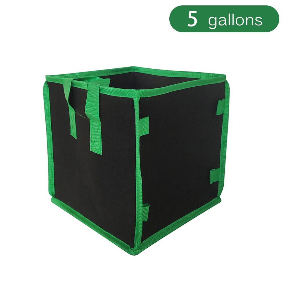 Vierkante Grow Bag 3/5/7/10 Gallon Plant Pot Niet-geweven Zwart Groen Tuin Gereedschap Draagbare planten Container Met Handvat: 5 Gallon