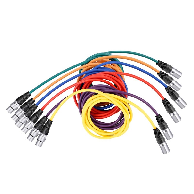 Symmetrisches 3 -poliges xlr-mikrofonkabel (stecker auf buchse),  (10 cm, mehrfarbig (6-er- pack)