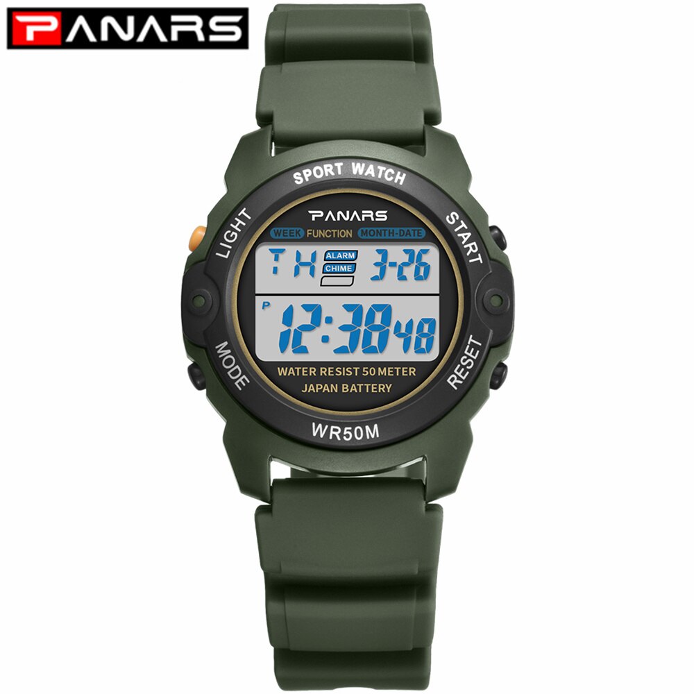 PANARS Sport freundlicher Uhr WR50M Wasserdichte freundlicher Armbanduhr Armee Grün Wecker Multi-funktion Uhren für Jungen 8135