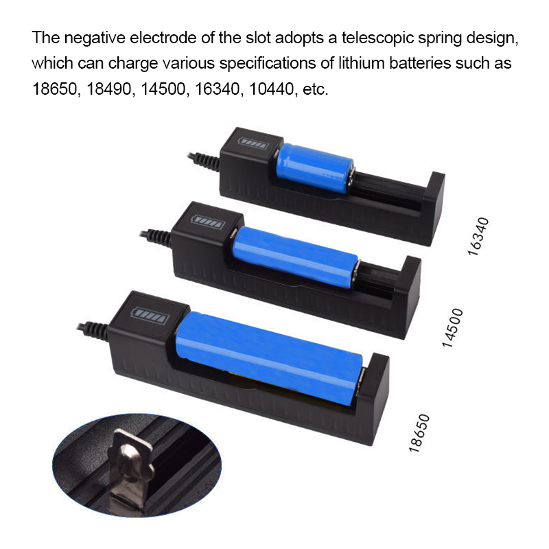 Cargador de batería 18650, 1 ranura, carga 18650, cargador USB de batería de litio recargable de 3,7 V para 16340 14500 18650 26650
