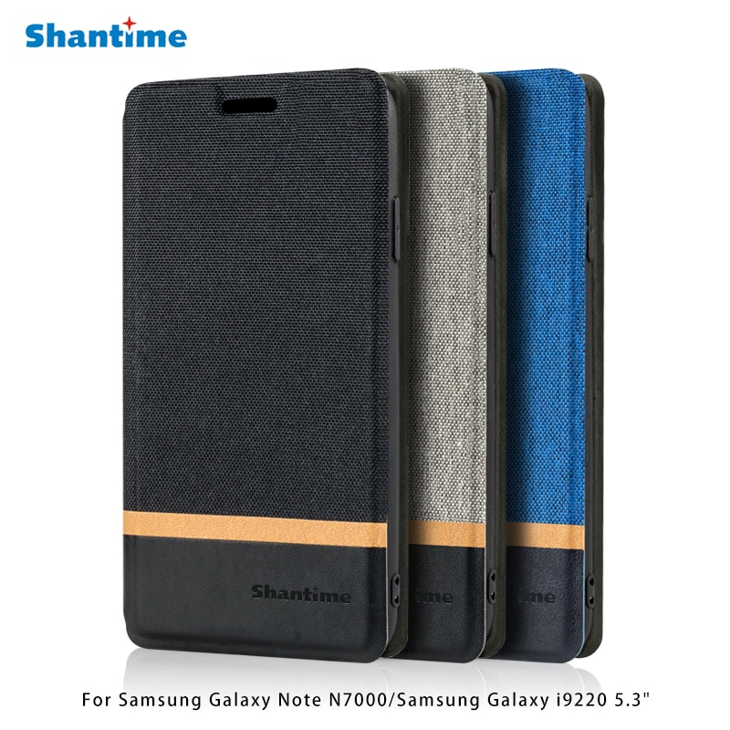 Canvas PU Leather Phone Case For Samsung Galaxy Note N7000 Flip Case For Samsung Galaxy i9220 5.3" Case Soft Silicone Back Cover