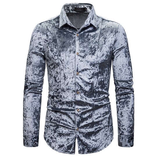 Królewski niebieski aksamit welurowa koszula mężczyzna 2019 jesień nowy slim fit z długim rękawem męskie ubranie koszule Casual w całości zapinana na guziki koszulka Homme: Srebrny / US Size XL