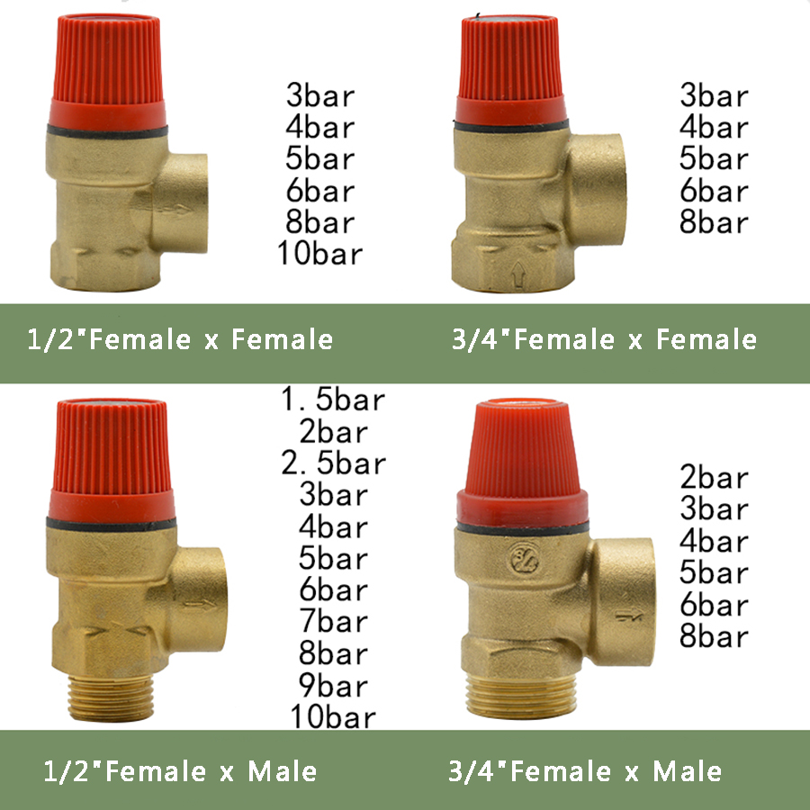 Brass Safety Valve Drain Relief Switch For Solar Water Heater 1/2" 3/4" Female x Female/Female x male Brass Safety Valve