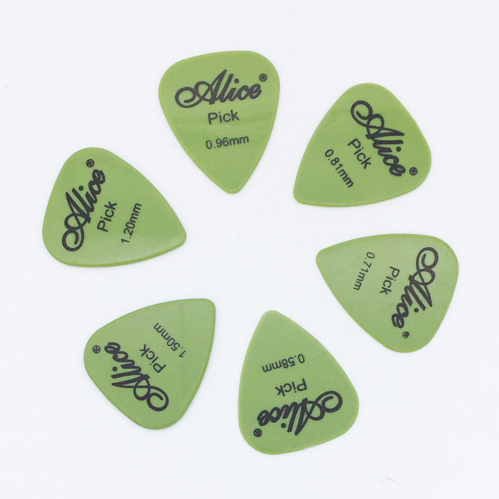 6 pieces Alice Guitar Picks in 1 Color Full Thickness 0.58 0.71 0.81 0.96 1.2 1.5 mm Black/White/Yellow/Red/Green/Blue/Orange