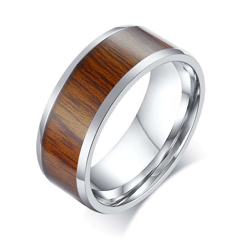 Anillos ZORCVENS de Color plata para hombre, de acero inoxidable, en Color madera, anillos de para mujer, de joyería para hombre: 9