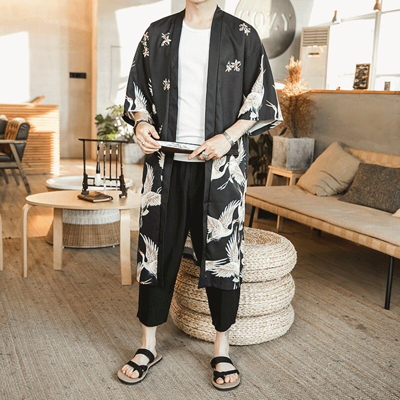 Kimono Man Cardigan Japanese Obi Male Yukata Men&#39;S Haori Japanese Samurai Kimono Shirt Men Traditional Japanese Clothes Shirt