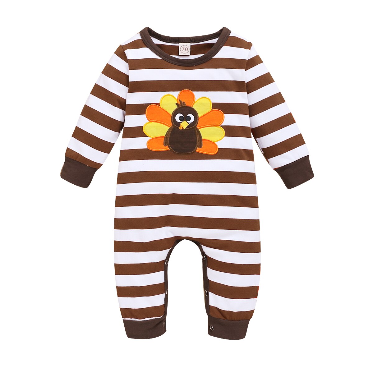 Nyfödda flickor halloween tacksägelse jul jumpsuits rund hals långärmad tecknad rand rutig lång romper overall kläder: B / 9m