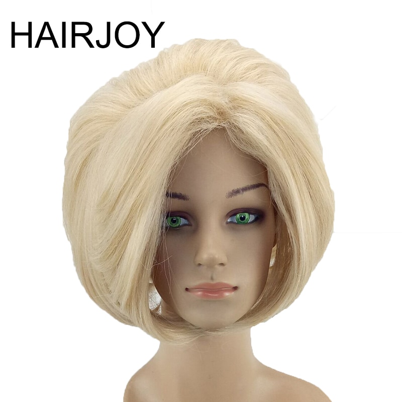 Hairjoy Wit Vrouwen Synthetisch Haar Pruik Blonde Korte Rechte Volledige Pruiken Dagelijks Hittebestendige