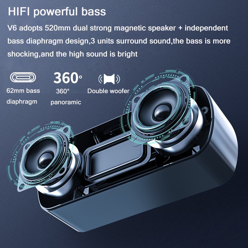 Dual Horns Bluetooth 5.0 Speaker with USB Flash Drive TF Card Playback Subwoofer TWS 1500mAh Wireless Bass Column