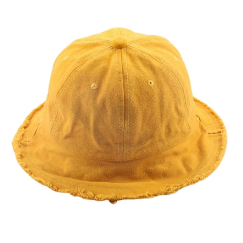 Chapeau en coton pour enfants en bas âge | Chapeau de seau floqué, couleur unie, Vintage, glands délavés à franges, large bord, Hip Hop enfant, chapeau de pêcheur: Jaune