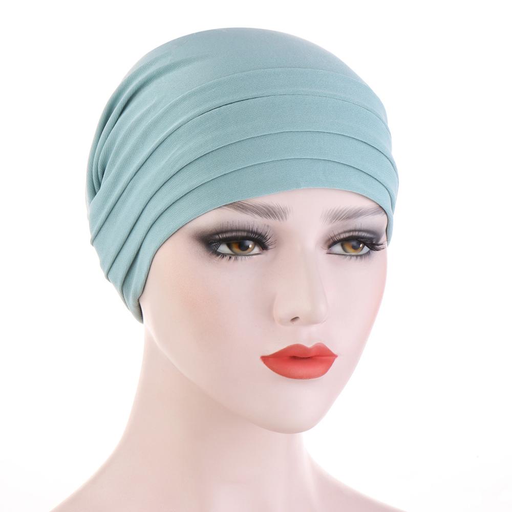 Elastic Turban Hat Solid Color Women Headscarf Bonnet islamic Inner Hijabs Cap Muslim Hijab turban africain femme hat: 8