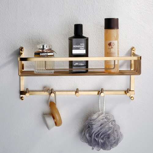 Bathroom Accessories Brushed Gold Toothbrush Holder Metal Wall Toilet Roll Paper Holder SUS304 Stainless Steel Bath Set Hooks