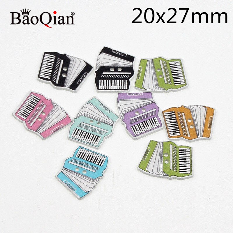 50 stuks gemengde muziekinstrumenten, houten knopen voor knutselen, scrapbooking accessoires, decoratieve houten knopen voor handwerk