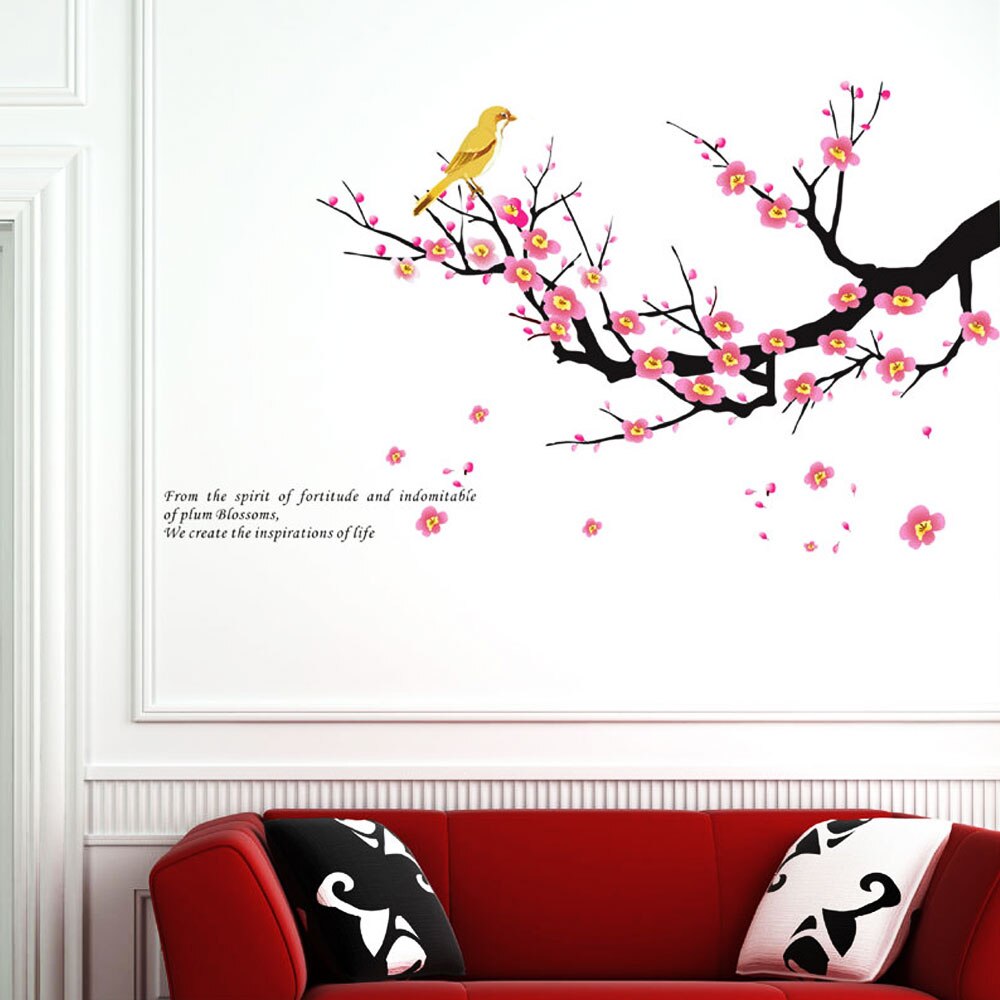 Peach Blossom & Birds Wall Decals - Removable Floral Wall Stickers For Bedroom, Living Room, Nursery, DIY Home Decor - View #7