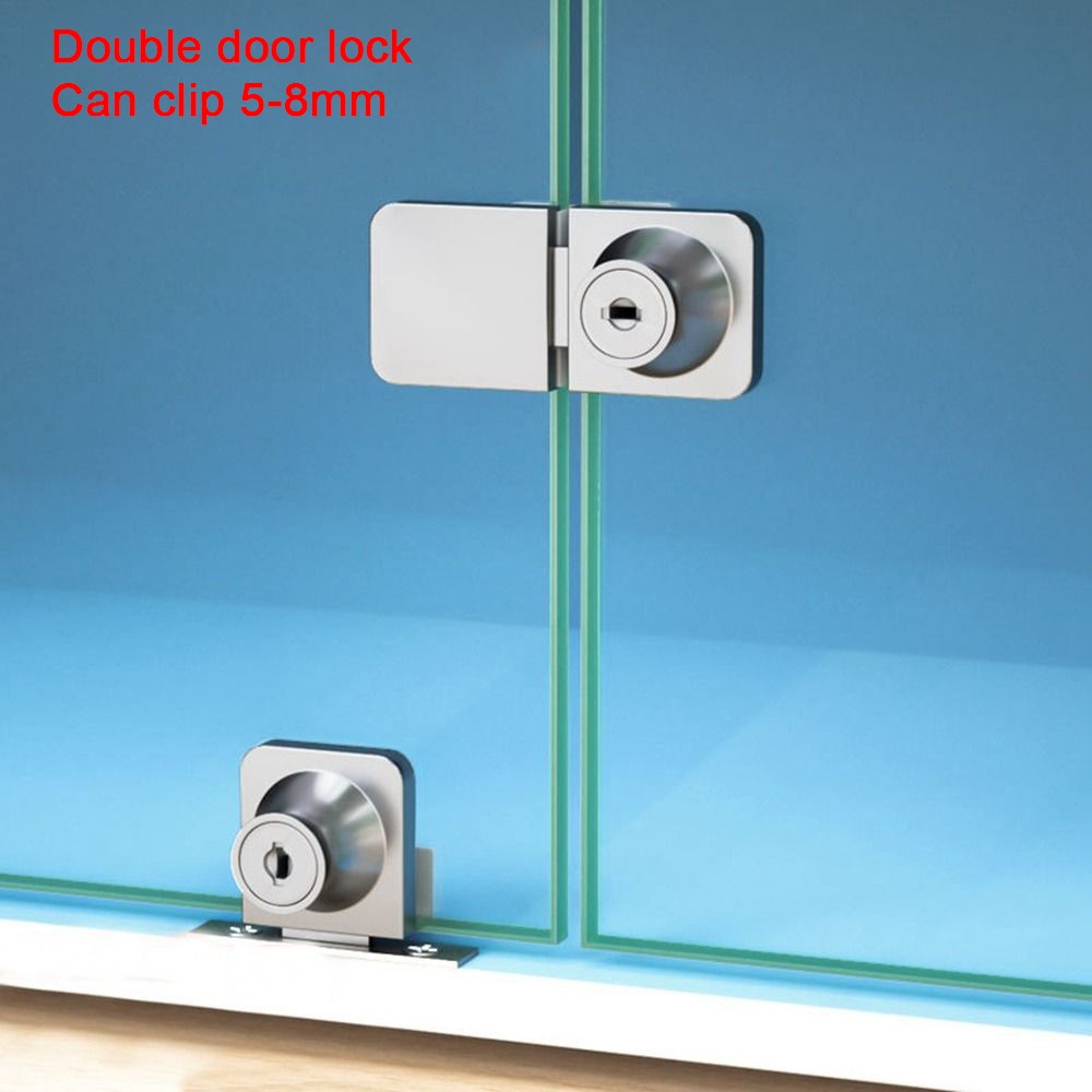 Cabinet Door Lock Glass Display Cabinet/Showcase Locks Single/Double Door No Need Drilling Easy To Install Home Tool: Blue