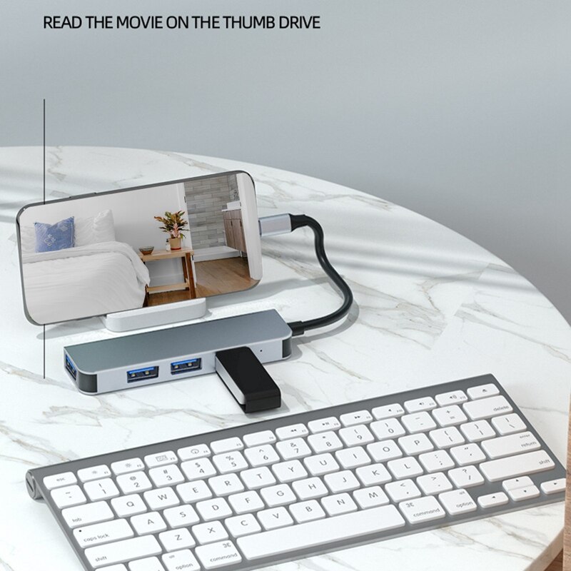 4-Port USB Data Hub Adapter, Aluminum USB Hub 3.0 with SuperSpeed 5Gbps, Compatible for ,Flash Drive and More