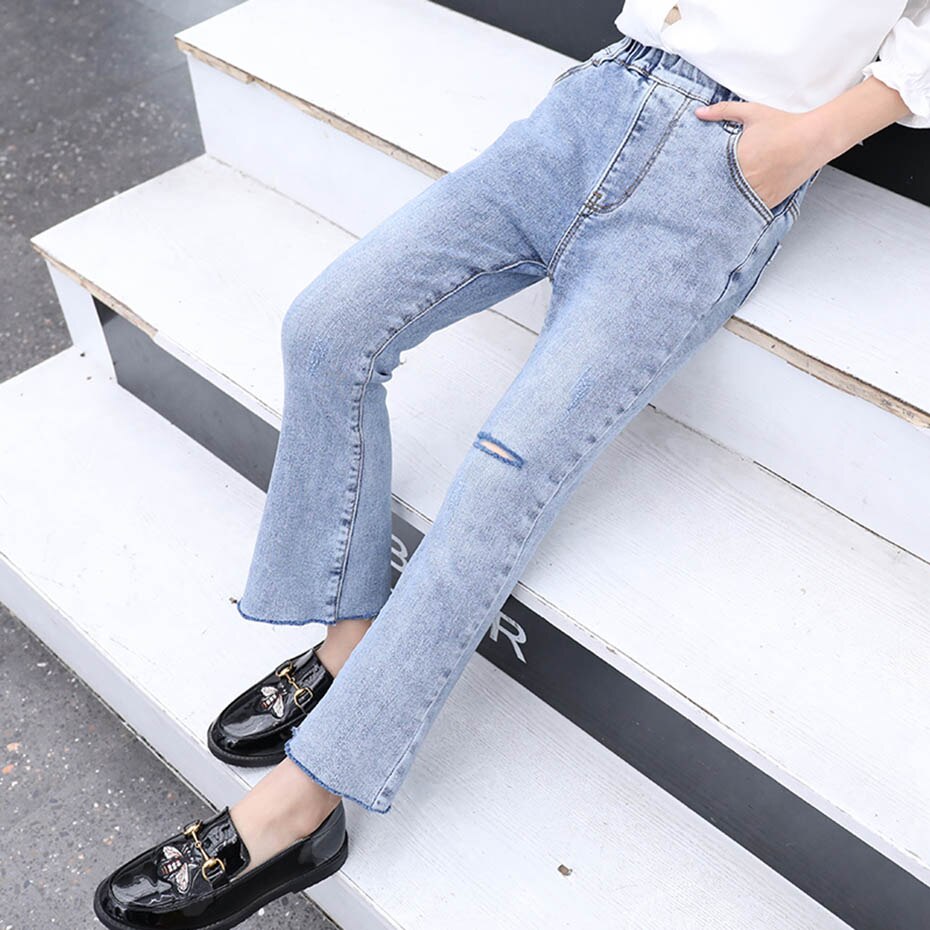 Jean pour filles trou enfants fille déchiré jean décontracté enfants botte coupe jean printemps automne vêtements pour enfants
