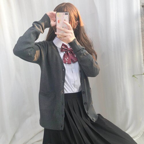 Traje de marinero japonés, uniforme escolar de manga larga, ropa de estudiante de clase, uniforme japonés JK, camisa, falda larga, abrigo, conjunto de tres: 1 / L