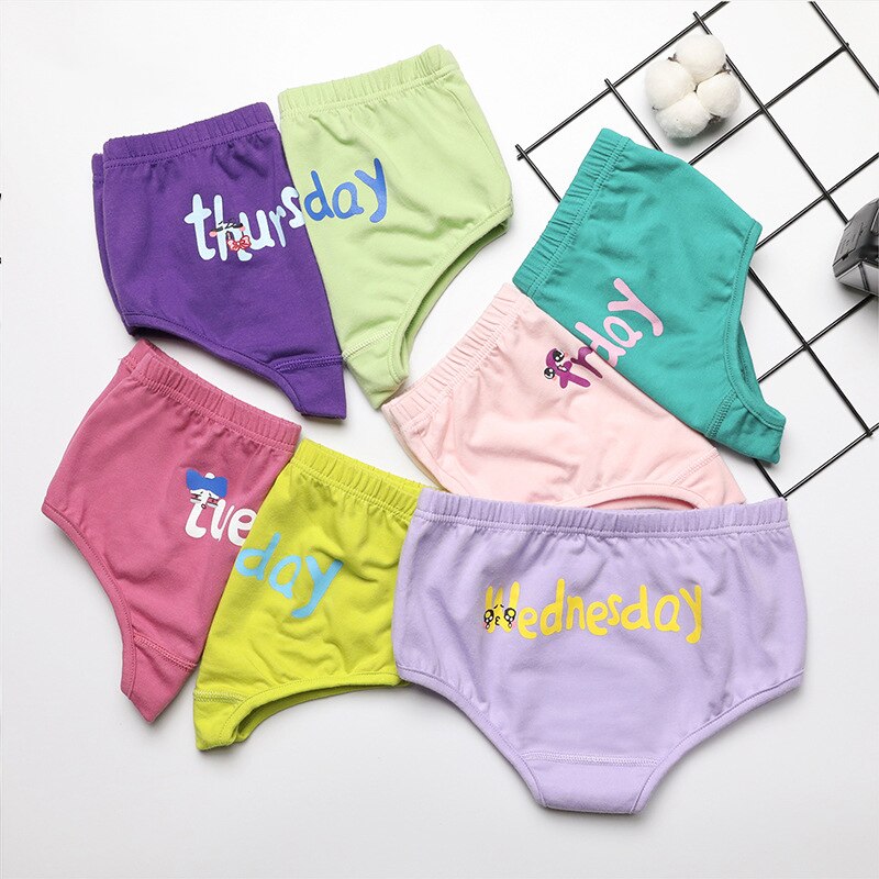 [B134] 7Pcs 2-5T intimo per bambini per bambini pantaloncini da cartone animato per bambini morbido cotone lettera settimana mutande mutandine per adolescenti regalo