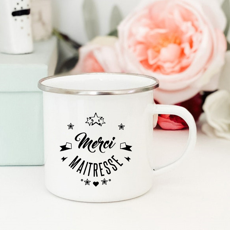 Tasses à café et thé à imprimé de fleurs françaises, créatives, pour boissons, eau et lait, en émail, poignée d&#39;école, maison, verres, pour enseignants: XH1728-A015WH-8