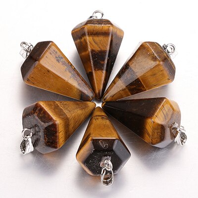 natural stone pendant hexagonal cone shape charm jewelry line hammer DZ137 let 10 PCS: Rose Gold Color