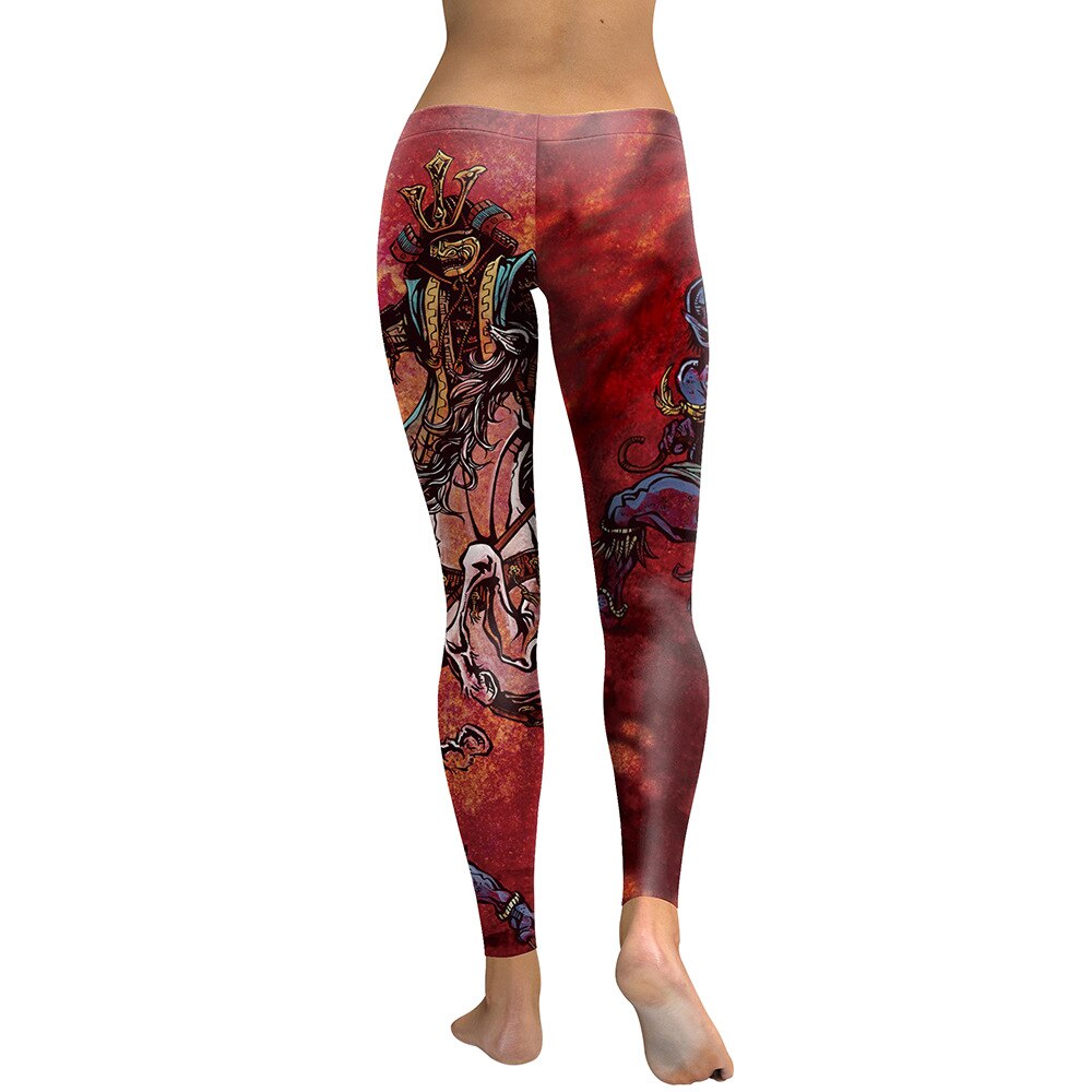 JIGERJOGER RED Japanese samurai 3D Graphic Full print tights Women Sport Pants Trousers running leggings plus size XL
