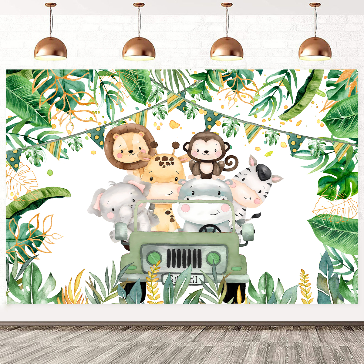 Selva animal safari festa fundo pano de fundo selvagem um primeiro feliz aniversário festa decoração recém-nascido chá de fraldas foto fundo