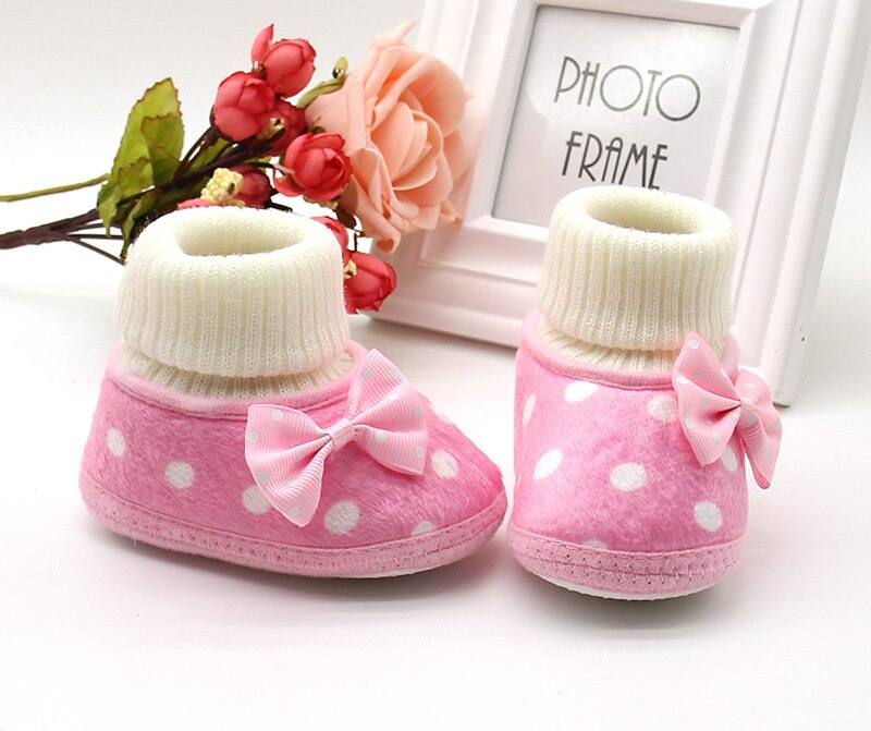 0-24M Boys Winter Boots Girls Slippers Cozy Fleece Booties Toddler Baby Winter Socks with Non Slip Bottom Boots: Pink / 0-6 Months