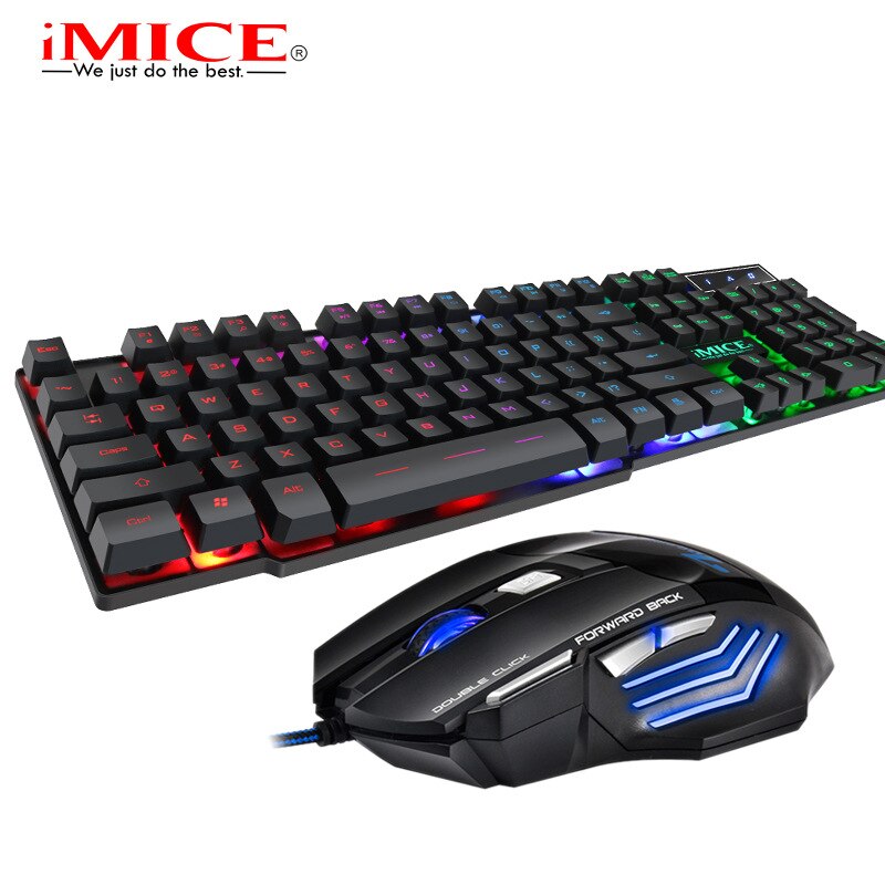 iMice Mouse keyboard set Gaming Keyboard Imitation Mechanical Keyboard with Backlight Wired USB Game keyboards+ Gamer Mice X7: Black