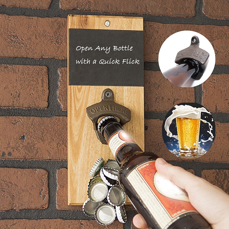 1Pc Muur gemonteerde Flesopener Rustieke Vintage Gietijzeren Bier Cap Opener zonder Schroeven Creatieve Bar Drinkware gereedschap
