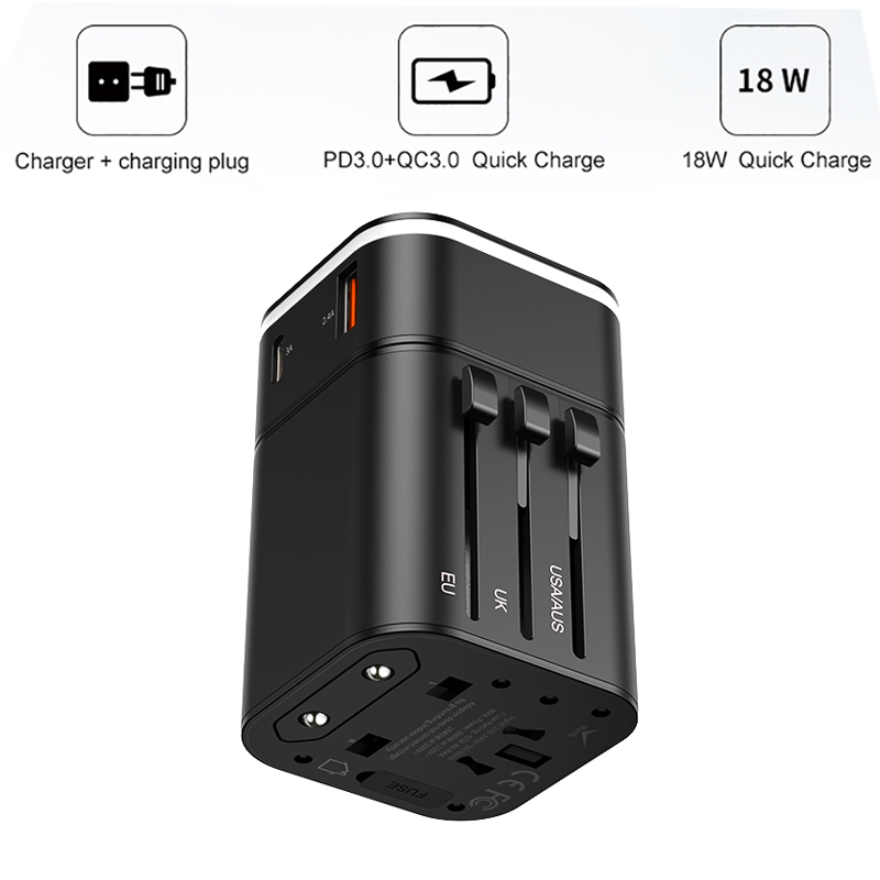 Baseus Quick Charge 3.0 International Travel USB Charger Power Adapter PD QC3.0 Fast Charging Wall Plug Socket For UK/EU/AU/US