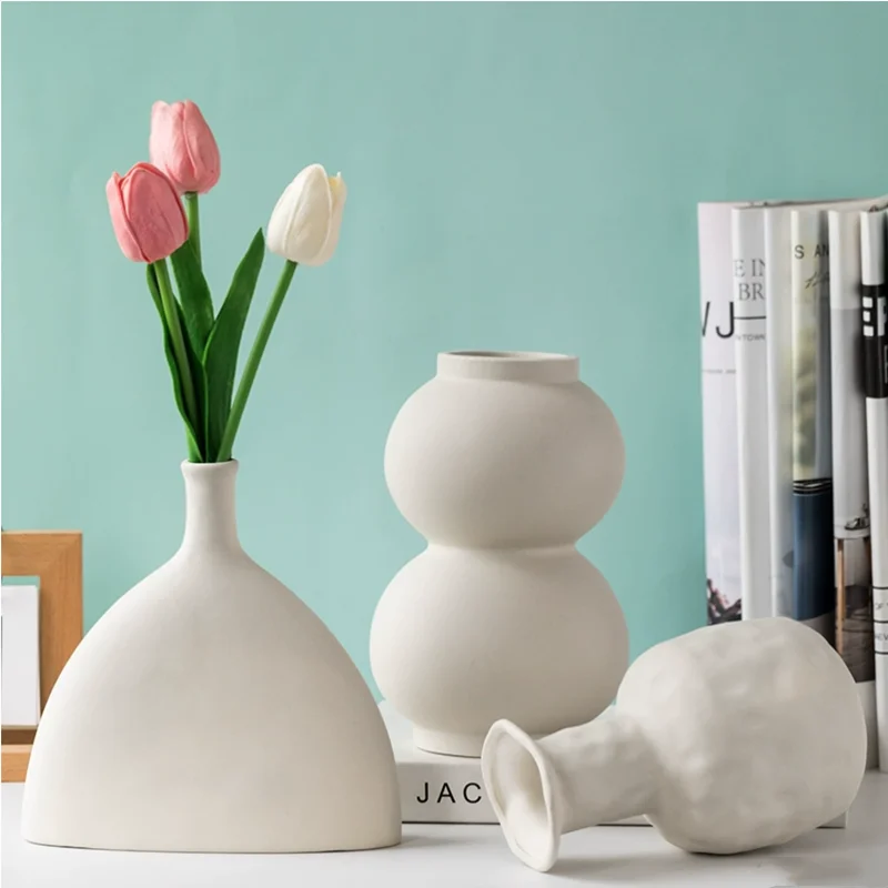 Nordic decoração casa vaso de flores preto e branco arte cerâmica minimalismo flores secas arranjo acessórios b & b ornamento
