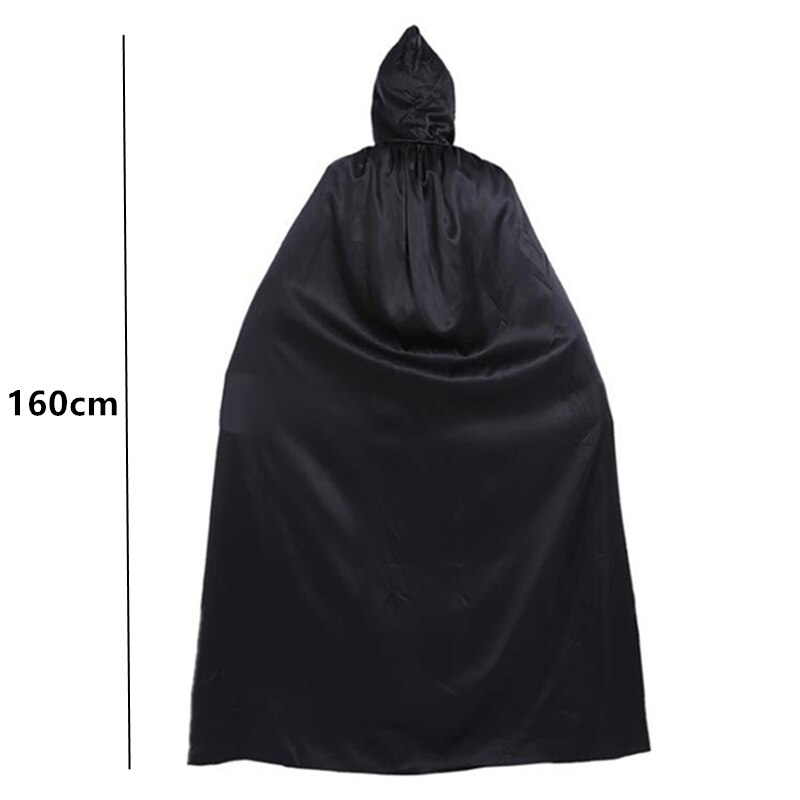 Halloween kostume reaper stor kappe sort reaper kappe djævel kappe sort lang kappe med hætte: 160