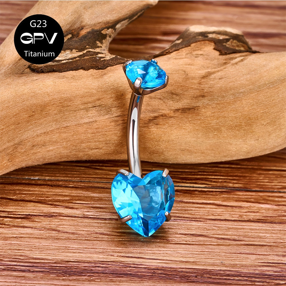 G23 uñas para ombligo con circonita en forma de corazón, grado de implante de titanio, joyería clásica para Piercing para mujer, anillo para ombligo: Bañado en rodio de imitación