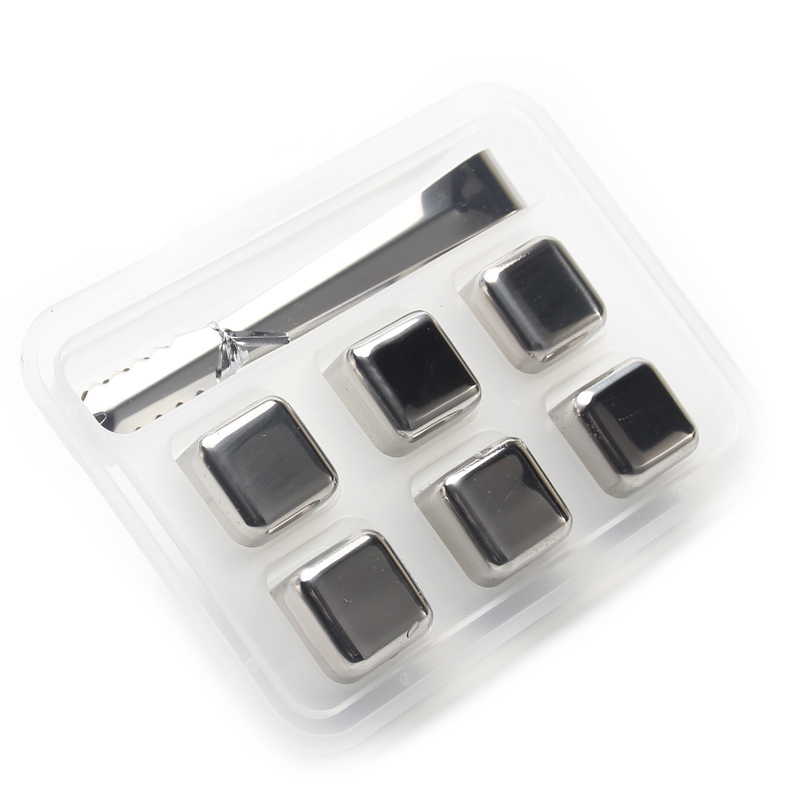Reusable Stainless Steel Ice Cubes set, Reusable Chilling Stones for Whiskey Wine, Keep Your Drink Cold Longer, SGS Test Pass: 6 Pack with Tongs