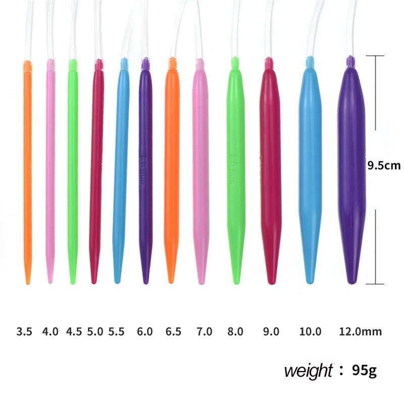 Koknit 12 stk rund strikkepinde i plast 3.5mm-12mm glatte rør rund strikkepinde garn håndværkssyværktøj